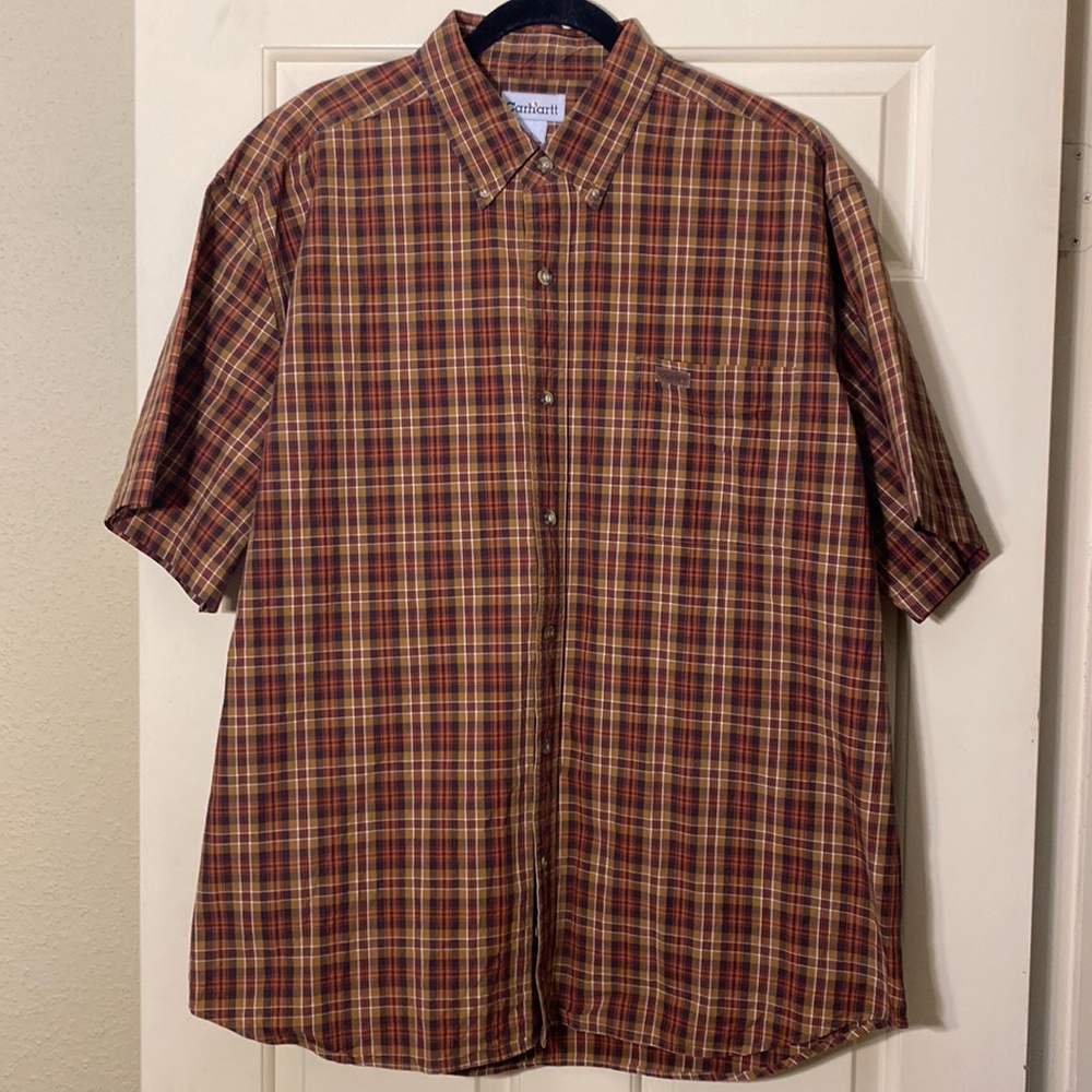 CARHARTT Shirt Men X large Rust Plaid
Short Sleeve‎ Plaid Button Up 100%
Cotton